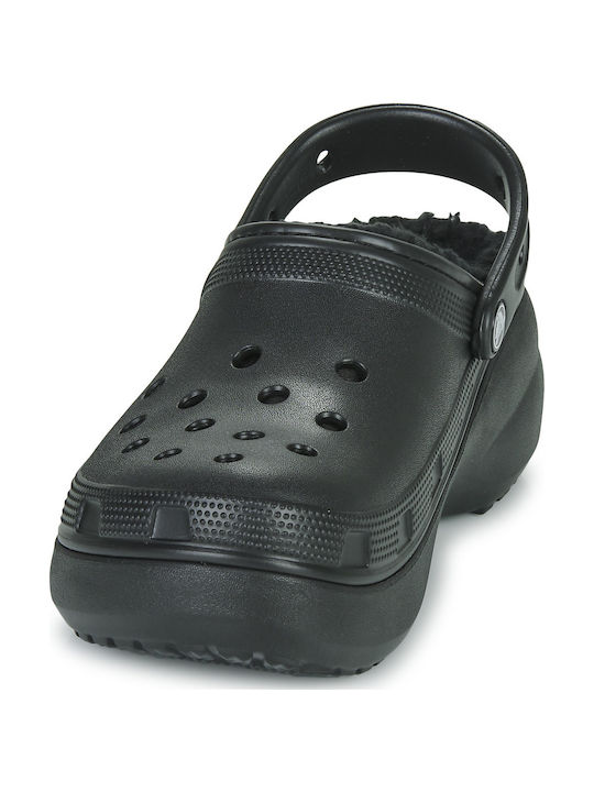 Crocs Classic Platform Lined Σαμπό με Γούνα Μαύρα