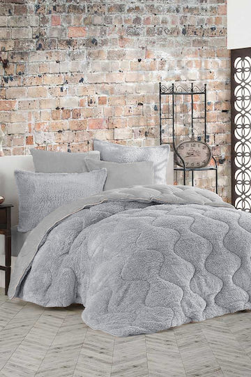 Saray Home Duvet Cover Set Double 200x240cm Softwell Grey 3pcs 300Gsm