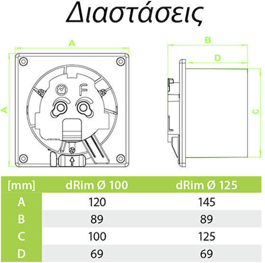 AirRoxy Standard Επιτοίχιος Εξαεριστήρας Μπάνιου 100mm Κόκκινος