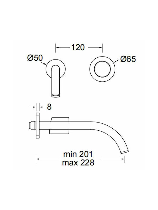 Eurorama Eletta Tecno Built-in Mixer & Spout Set for for Bathroom Sink 1 Exit Black Matt