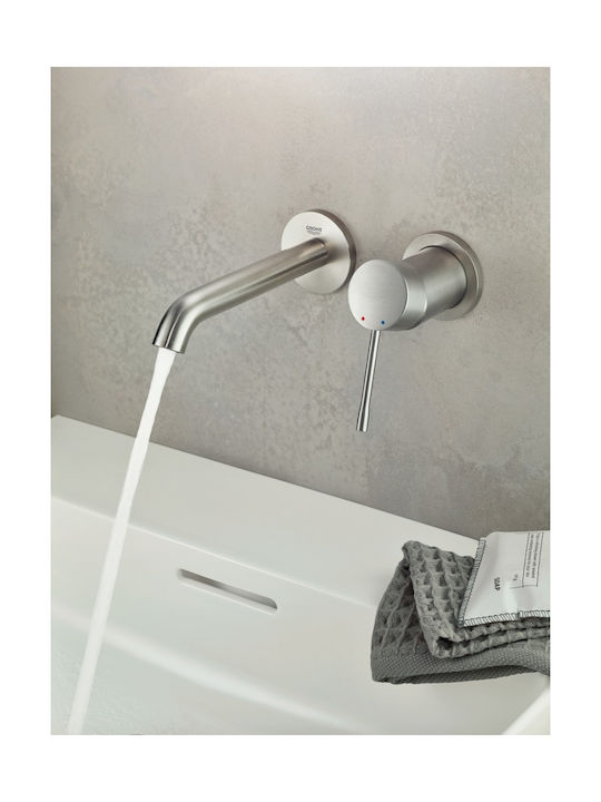 Grohe Essence Super Steel Σετ Μίκτης & Στόμιο Εντοιχισμού Νιπτήρα 1 Εξόδου Inox Ασημί