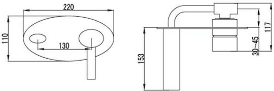 Karag Sinar Built-in Mixer & Spout Set for for Bathroom Sink 1 Exit Chrome