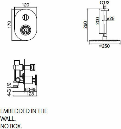 Imex Vesubio Built-in Mixer, Hand Shower & Shower Head Set for Shower 2 Exits Inox Silver