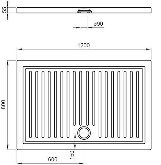 Roca Roma Правоъгълена Порцеланов душ 120x80см Бял