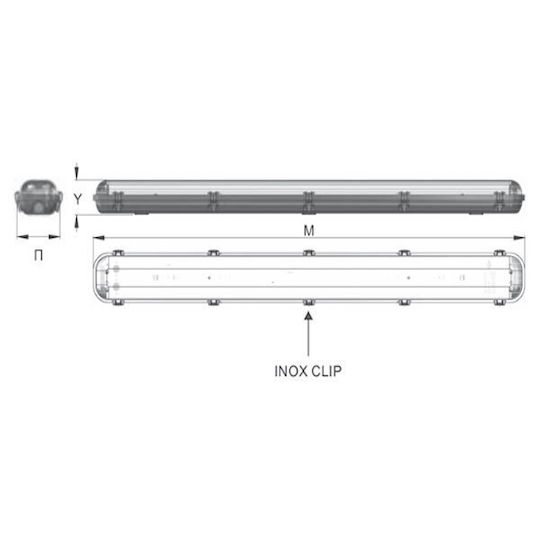 Eurolamp Lumină Batten Pentru Exterior cu 1 Loc pentru Lampă LED T8 24W 150buc