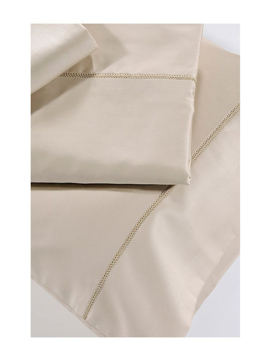 Down Town Home Bettbezug-Set Baumwollsatin Einzelbett mit Kissenbezug 175x245 S250 03 Sand