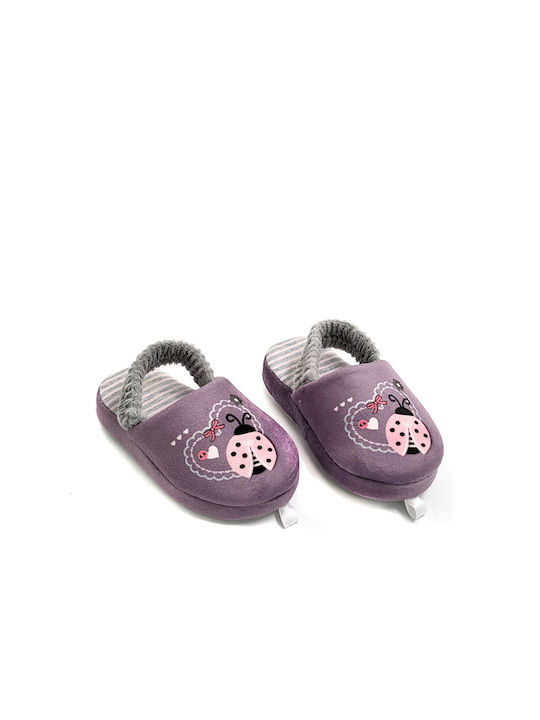 Papuci de copii violet cu elastic cu ladybird