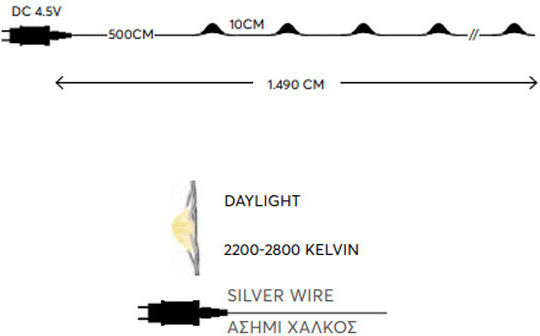 100 Lights LED 9.9m. Warm White in String 1pcs