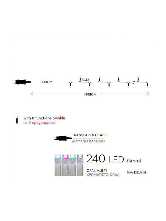 240 Lights LED 11.95m. Multicolor in String 1pcs