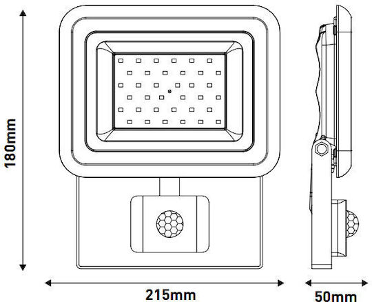 Eurolamp Waterproof LED Floodlight 30W Cold White 6500K with Motion Sensor IP44