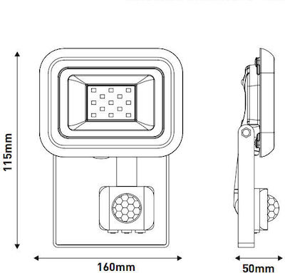 Eurolamp Waterproof LED Floodlight 10W Cold White 6500K with Motion Sensor IP44