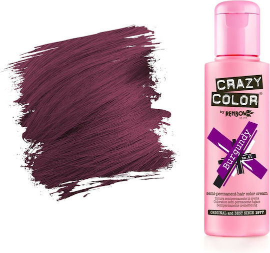Crazy Color Semi-Permanent Προσωρινή Βαφή Μαλλιών 61 Burgundy 100ml 15gr
