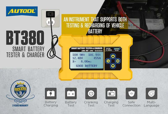 Autool Digital Battery Tester with Crocodile Clips 12V ΒΤ-380