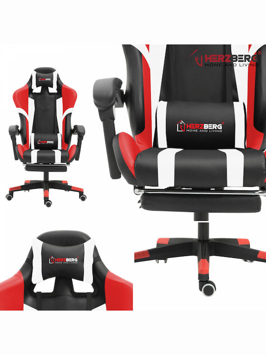 Herzberg HG-8083 Καρέκλα Gaming Δερματίνης με Υποπόδιο Κόκκινη
