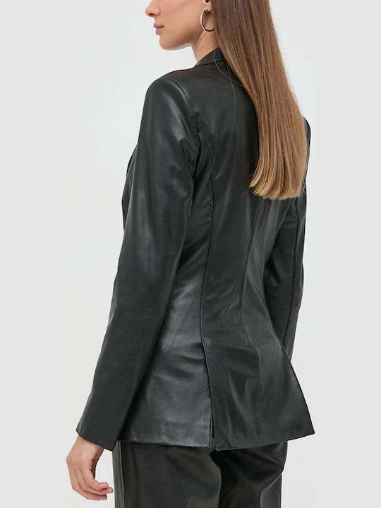 Guess Damen Leder Gekreuzt Blazer Schwarz