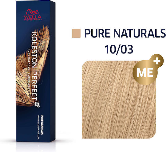 Wella Koleston Perfect Me+ Pure Naturals Βαφή Μαλλιών 10/03 Κατάξανθο Φυσικό Χρυσό 60ml