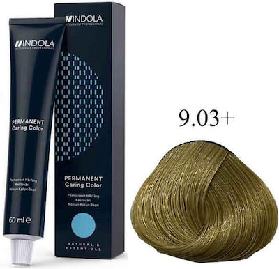 Indola Permanent Caring Color Intense Coverage Hair Dye 9.03+ Blonde Very Light Natural Gold Bright 60ml