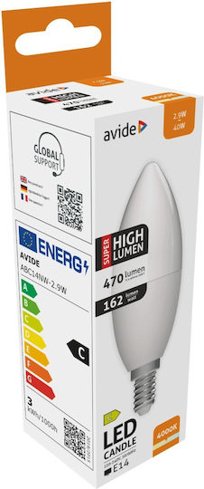 Avide ABC14NW-2.9W LED крушка 2.9W 103mm за фасунга E14 и форма C37 Неутрално бяло 470лм