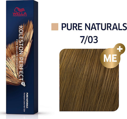 Wella Koleston Perfect Me+ Pure Naturals Βαφή Μαλλιών 7/03 Ξανθό Φυσικό Χρυσό 60ml