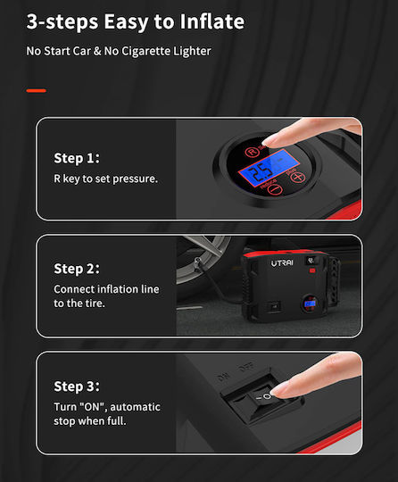 Utrai Jstar 5 Portable Car Battery Jump Starter 24000mAh with Φακό / Power Bank / USB / Pump 12V