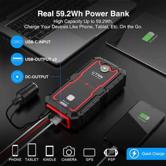 Utrai Jstar One Portable Car Battery Jump Starter 22000mAh with Φακό / Power Bank / USB 12V