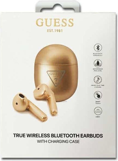 Guess Triangle Logo Earbud Bluetooth хендсфри Слушалки с Кутийка за Зареждане Златист