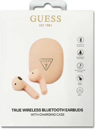 Guess Triangle Logo Earbud Bluetooth Handsfree Ακουστικά με Θήκη Φόρτισης Ροζ