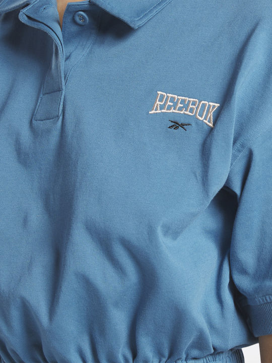 Reebok Top de Damă de Vară Crop din Bumbac cu un Umăr Albastru