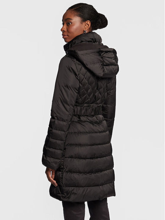 Women's Long Puffer Jacket for Winter with Hood Black