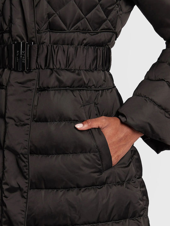 Women's Long Puffer Jacket for Winter with Hood Black