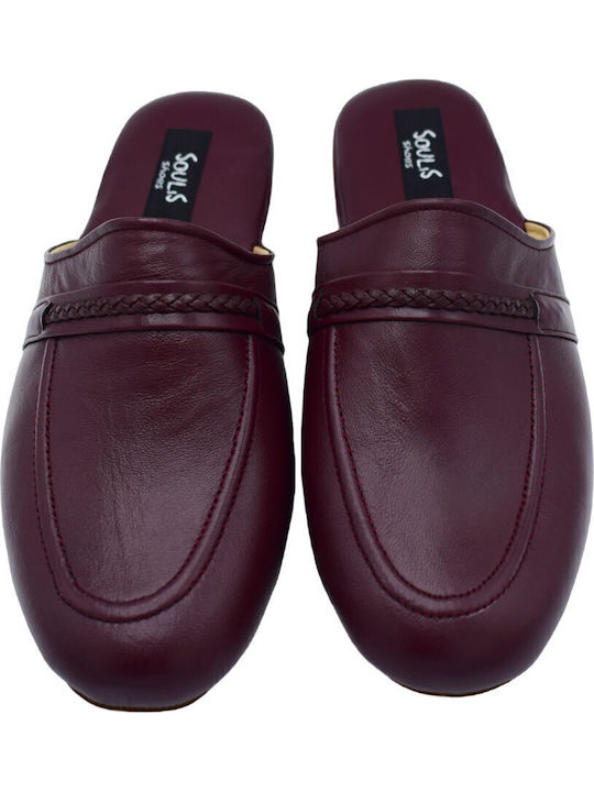 Men's Leather Slippers Burgundy