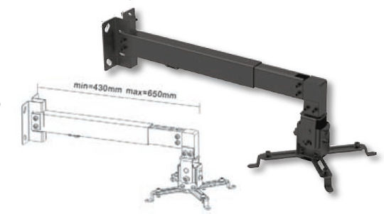 Brateck Βάση Projector Τοίχου PRB-2W με Μέγιστο Φορτίο 20kg Μαύρη