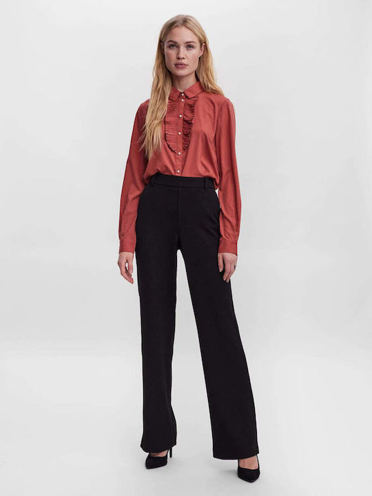 Vero Moda Women's Fabric Trousers with Elastic in Straight Line Black