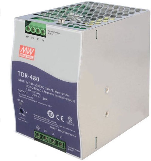 Mean Well Τροφοδοτικό Ράγας με Έξοδο 24V και Ισχύ 480W 20A