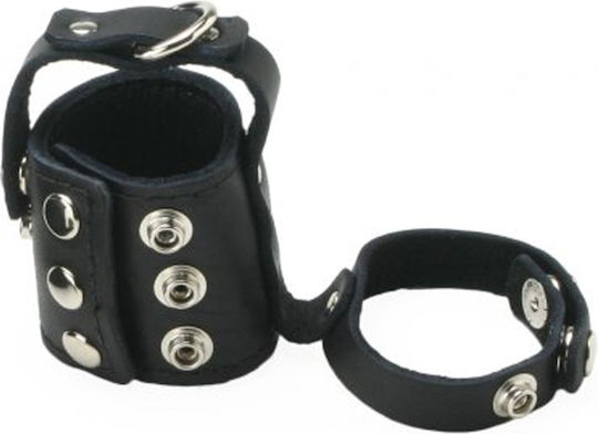 XR Cock Strap And Ball Stretcher Large Set Inele Cocoș și testicule De piele Negre
