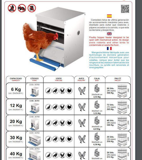 Copele Automatisch Metall Futtermittel für Hühner und Geflügel mit Kapazität 40kg 50x30x60cm.