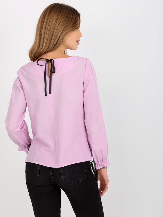 Lakerta Damen Bluse Baumwolle Langärmelig Light Violet