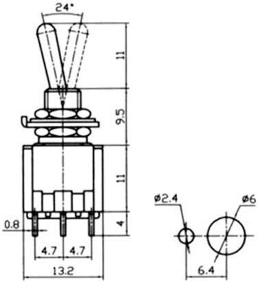 Διακοπτης Toggle On-on Mini Τριπολικος 9p 2a/250v Mts-302-a1 Ynx
