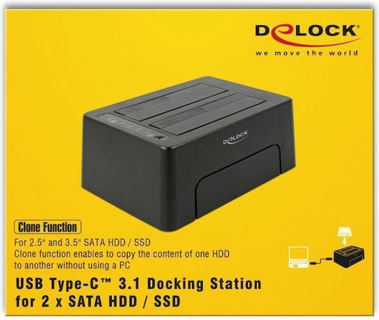 DeLock USB Type-C 3.1 Docking Station Docking Station for 2 Hard Drives SATA 2.5" / 3.5" with Connection USB 3.1 (63957)