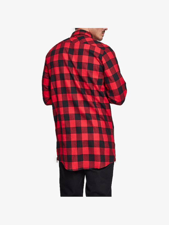 Urban Classics Herrenhemd Langärmelig Flanell Geprüft Rot