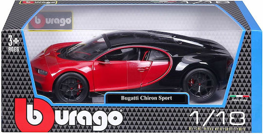 Bburago Bugatti Chiron Toy Car Chiron - Red-Black Scale 1:18 for 3+ Years