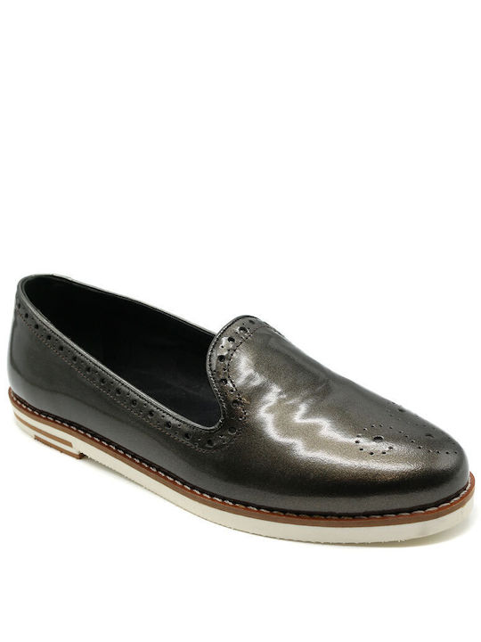 Mourtzi Leather Women's Loafers in Gray Color