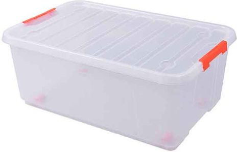 Tactix Plastic Cutie de Depozitare cu Roți și Capac Transparent 58x37.5x34.5cm 1buc