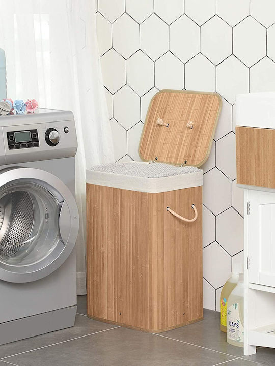 Songmics Laundry Basket Bamboo Collapsible 72l with Lid 40x30x60cm Beige