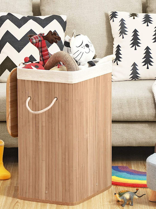 Songmics Laundry Basket Bamboo Collapsible 72l with Lid 40x30x60cm Beige