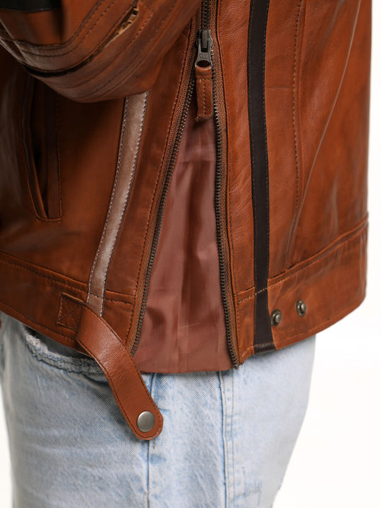 Men's leather tuba biker biker jacket CODE: 2374 TAN