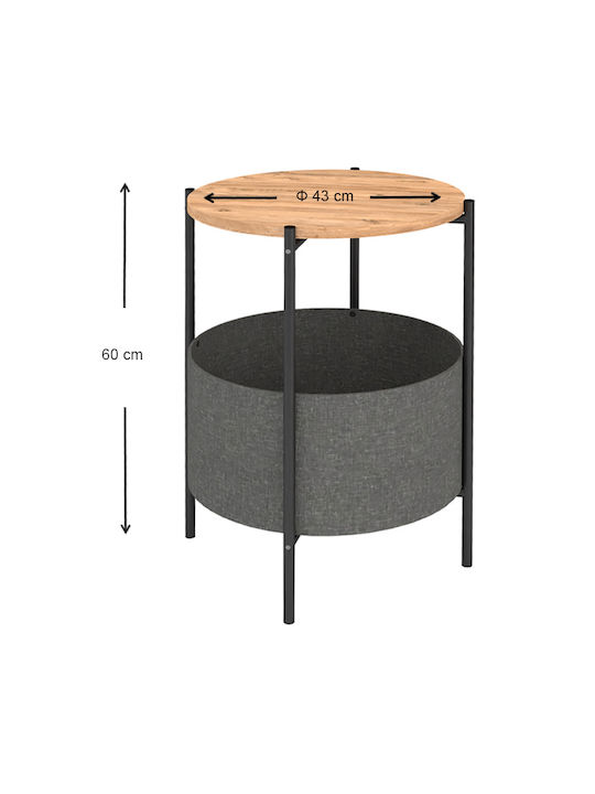 Round Side Coffee Table Kalid Wooden Pine Oak / Grey W43xL43xH60cm
