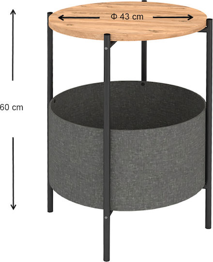 Round Side Coffee Table Kalid Wooden Pine Oak / Grey W43xL43xH60cm