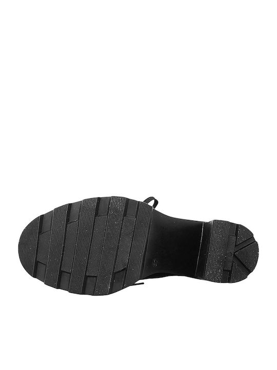 Chand Δερμάτινα Γυναικεία Μποτάκια Oxfords με Ψηλό Τακούνι Μαύρα