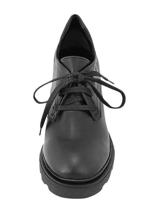 Chand Δερμάτινα Γυναικεία Μποτάκια Oxfords με Ψηλό Τακούνι Μαύρα